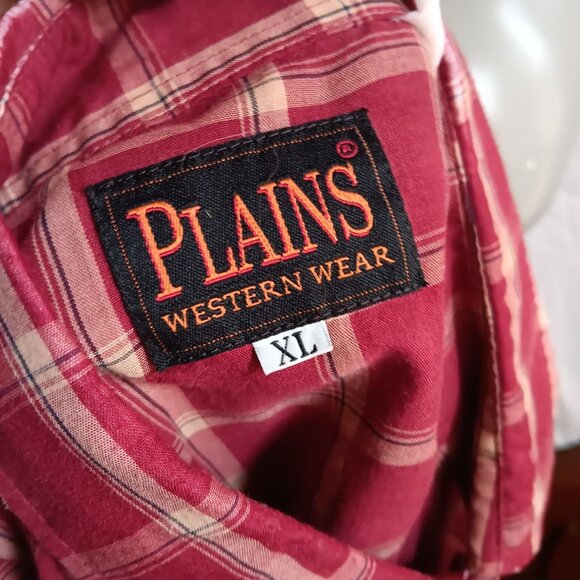 Men's XL Cowboy Shirt Western Plains Ultra thin Red Plaid Short Sleeve Snapper - Picture 4 of 4